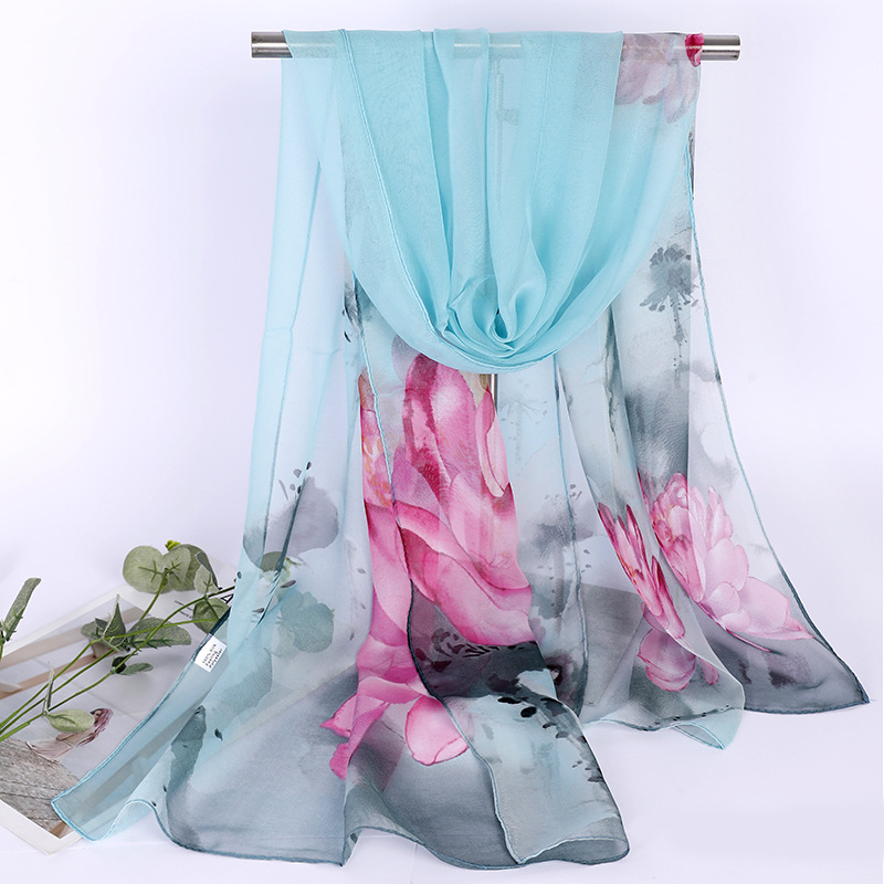 وشاح شيفون بنقشة زهور اللوتس ا - مراجعة Face Scarf Mask وسعره